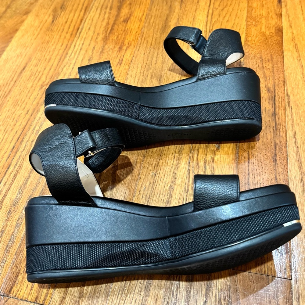 Cole Haan Black Leather Ankle-Strap platform Sandals - Picture 5 of 10